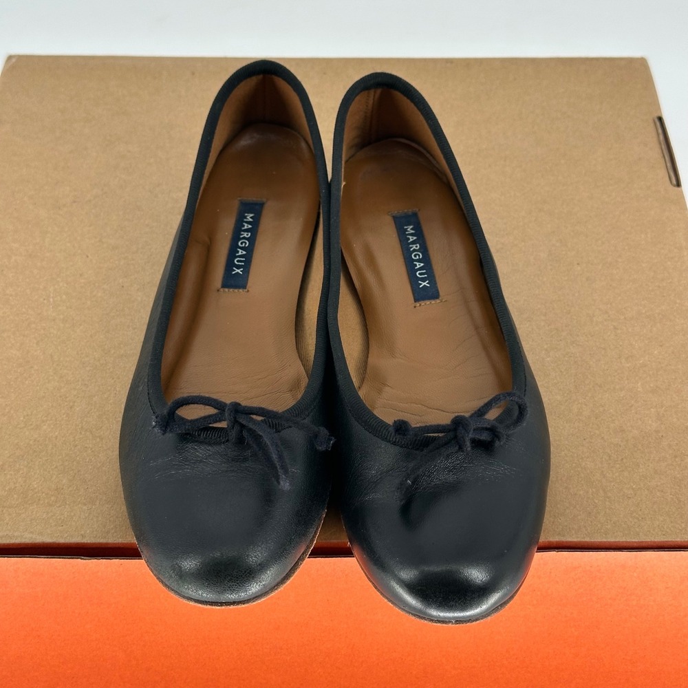 Margaux The Demi Black Nappa Leather Classic Chic Bow Ballet Flat Women's 37 N - Picture 5 of 10
